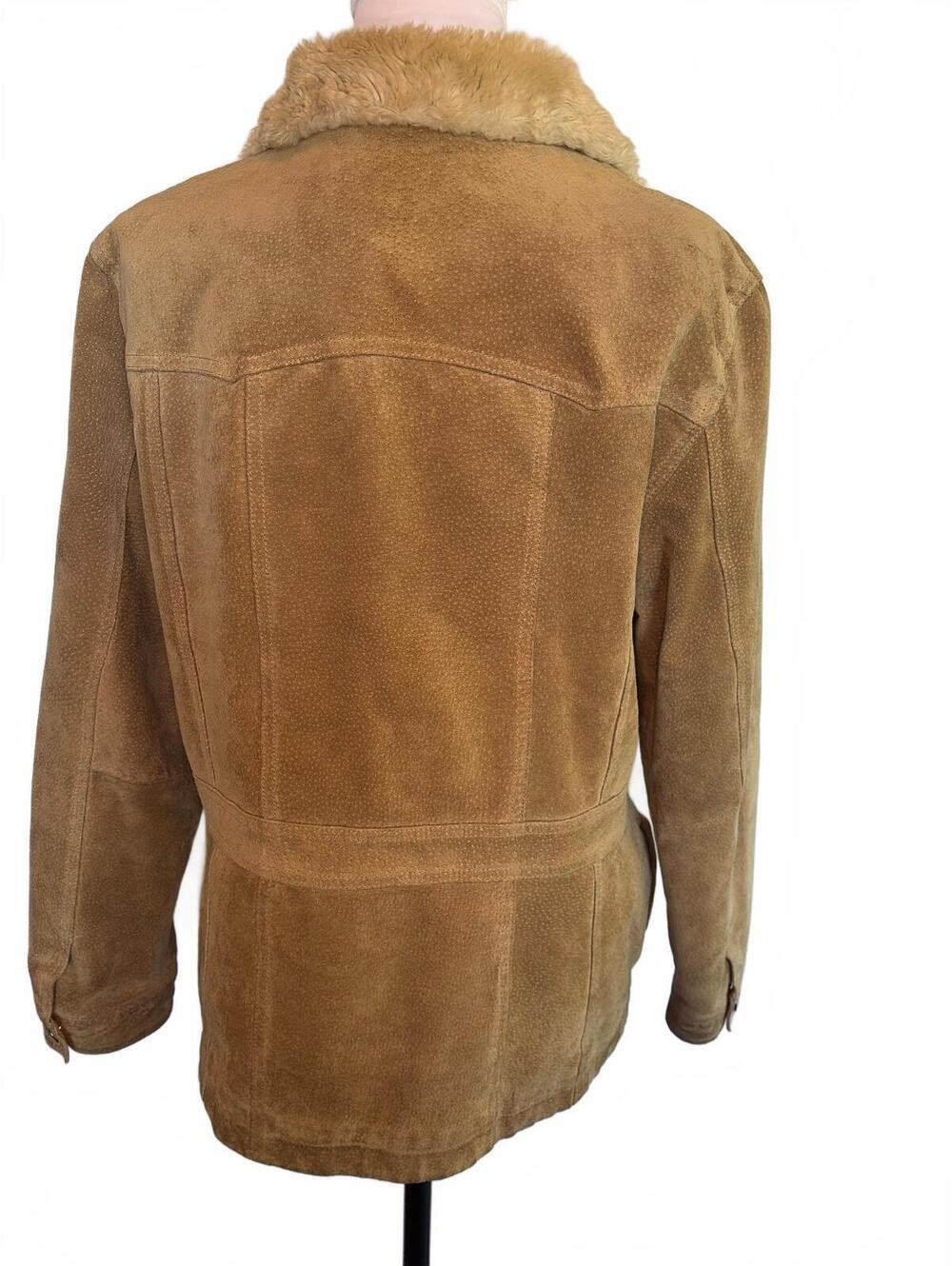 Vintage Wilsons XL Tan Distressed Suede Sherpa Trim Coat 70s Western Americana - Picture 2 of 11